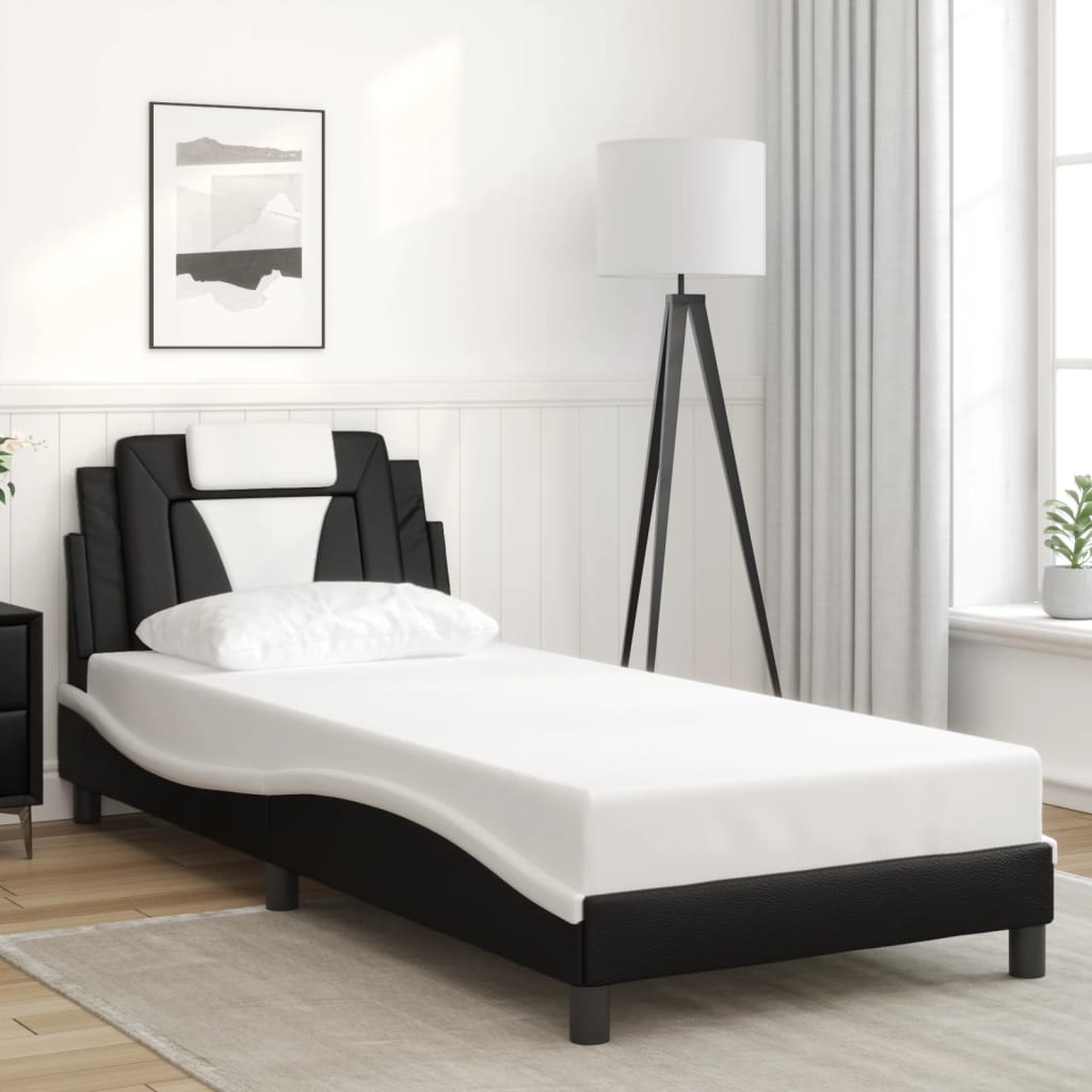 Bedframe met LED-verlichting kunstleer zwart en wit 90x190 cm is nu te koop bij PeponiXL, paradijselijk wonen!