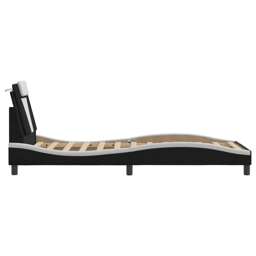 Bedframe met LED-verlichting kunstleer zwart en wit 90x190 cm is nu te koop bij PeponiXL, paradijselijk wonen!