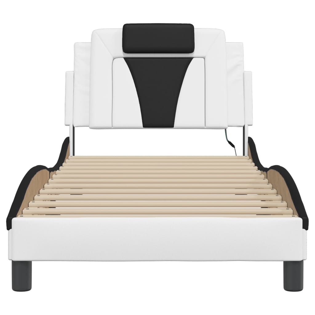 Bedframe met LED-verlichting kunstleer wit en zwart 90x190 cm is nu te koop bij PeponiXL, paradijselijk wonen!