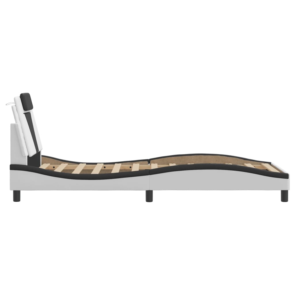 Bedframe met LED-verlichting kunstleer wit en zwart 90x190 cm is nu te koop bij PeponiXL, paradijselijk wonen!