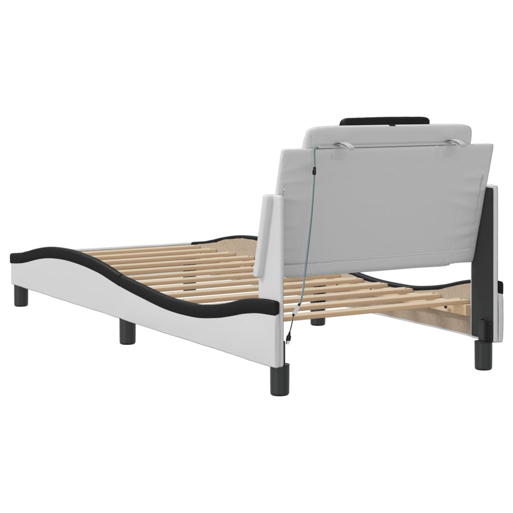 Bedframe met LED-verlichting kunstleer wit en zwart 90x190 cm is nu te koop bij PeponiXL, paradijselijk wonen!