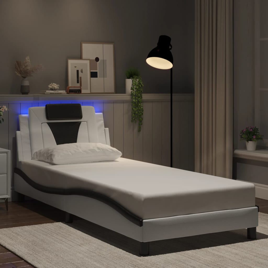 Bedframe met LED-verlichting kunstleer wit en zwart 90x190 cm is nu te koop bij PeponiXL, paradijselijk wonen!