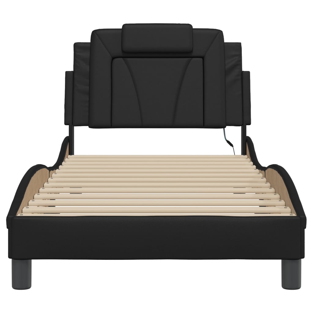Bedframe met LED-verlichting kunstleer zwart 90x200 cm is nu te koop bij PeponiXL, paradijselijk wonen!