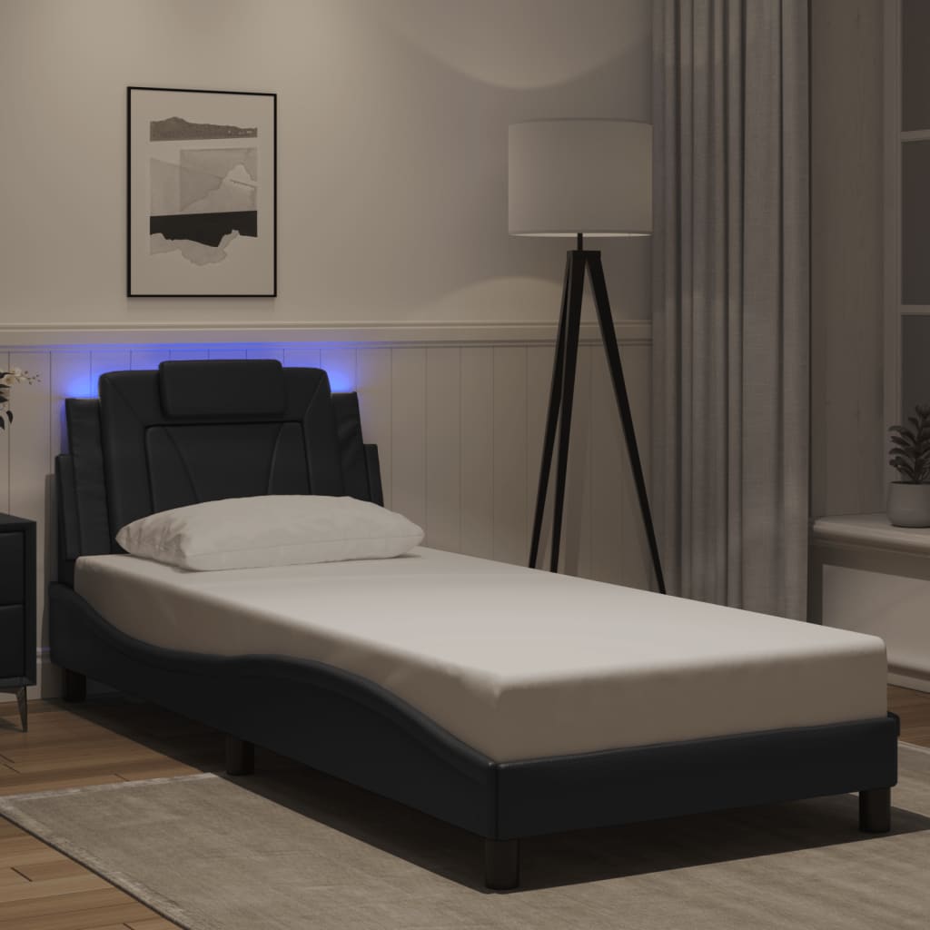 Bedframe met LED-verlichting kunstleer zwart 90x200 cm is nu te koop bij PeponiXL, paradijselijk wonen!