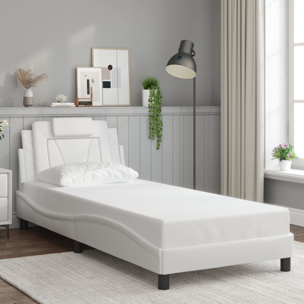 Bedframe met LED-verlichting kunstleer wit 90x200 cm is nu te koop bij PeponiXL, paradijselijk wonen!