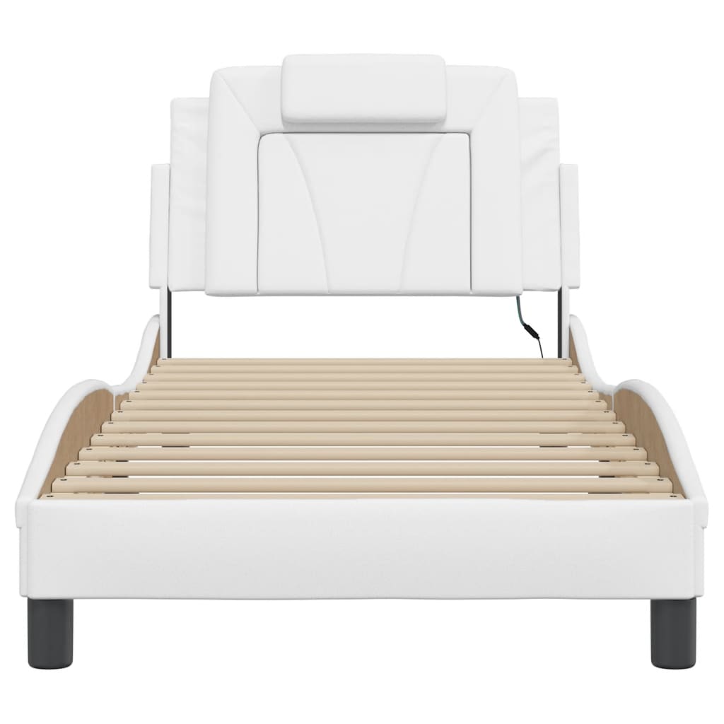 Bedframe met LED-verlichting kunstleer wit 90x200 cm is nu te koop bij PeponiXL, paradijselijk wonen!