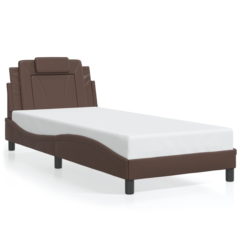 Bedframe met LED-verlichting kunstleer bruin 90x200 cm is nu te koop bij PeponiXL, paradijselijk wonen!
