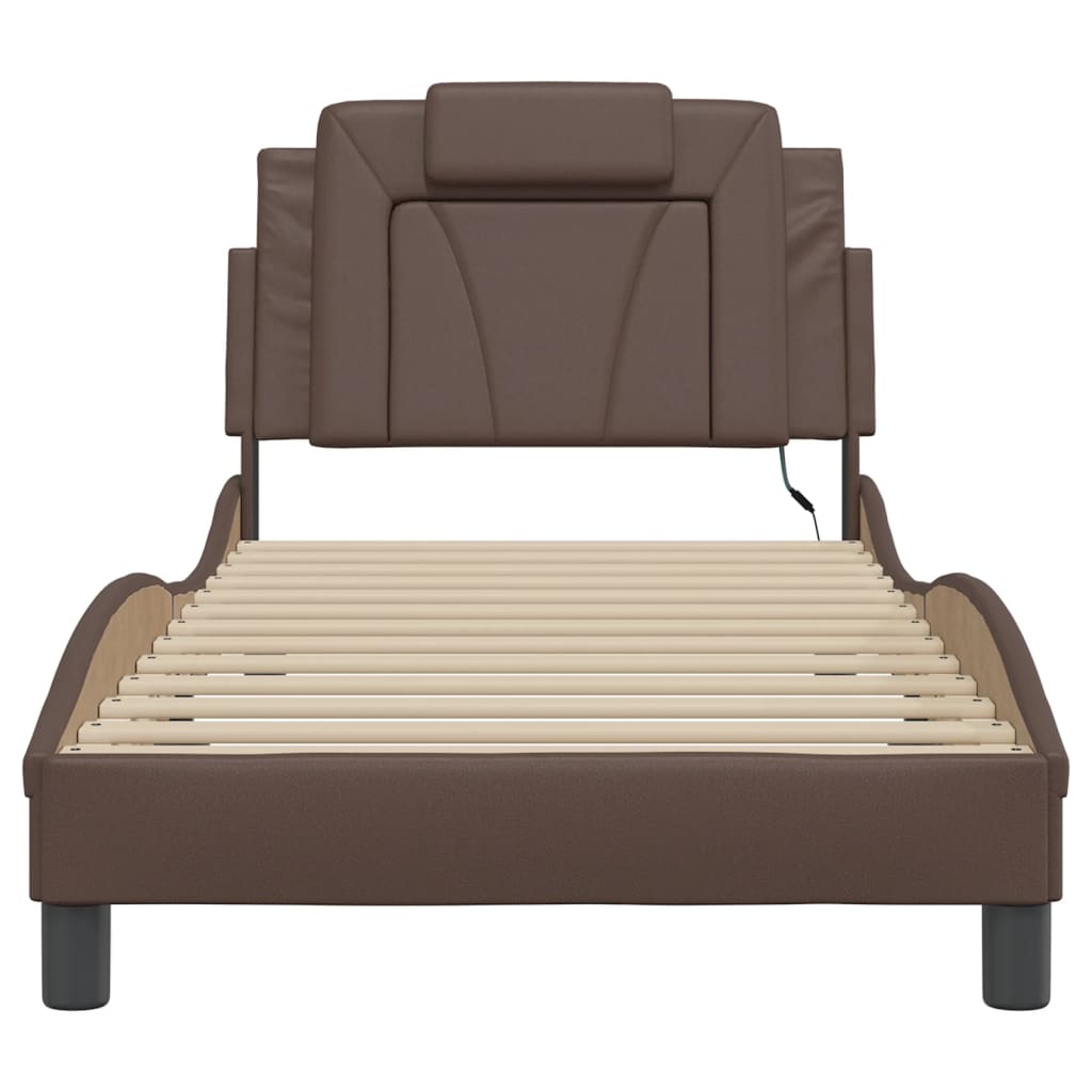 Bedframe met LED-verlichting kunstleer bruin 90x200 cm is nu te koop bij PeponiXL, paradijselijk wonen!