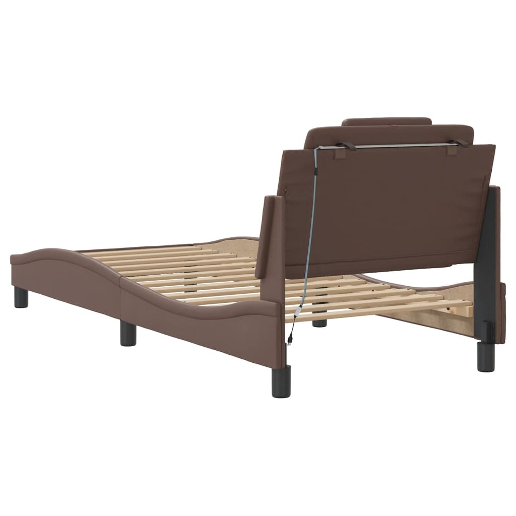 Bedframe met LED-verlichting kunstleer bruin 90x200 cm is nu te koop bij PeponiXL, paradijselijk wonen!
