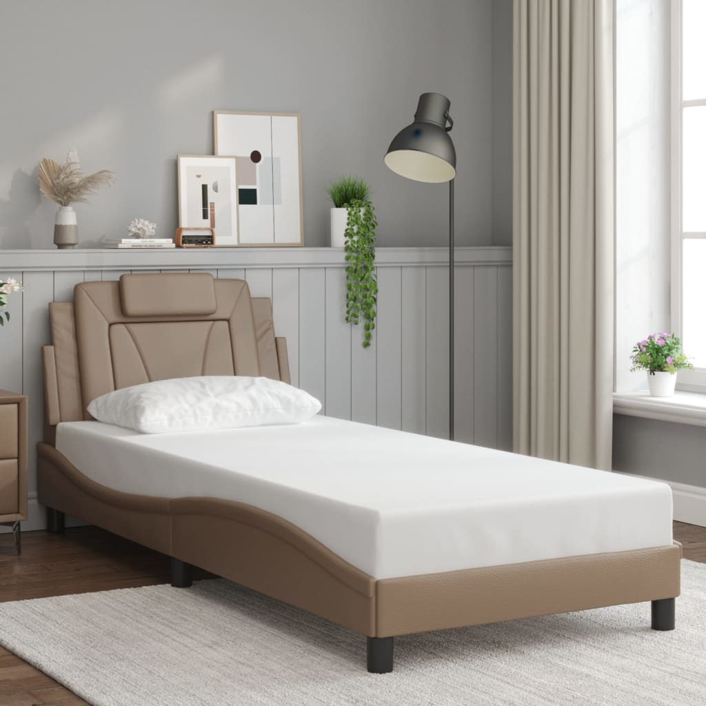 Bedframe met LED-verlichting kunstleer cappuccino 90x200 cm is nu te koop bij PeponiXL, paradijselijk wonen!