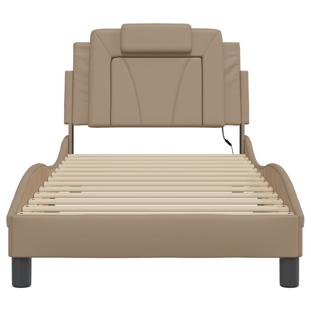 Bedframe met LED-verlichting kunstleer cappuccino 90x200 cm is nu te koop bij PeponiXL, paradijselijk wonen!