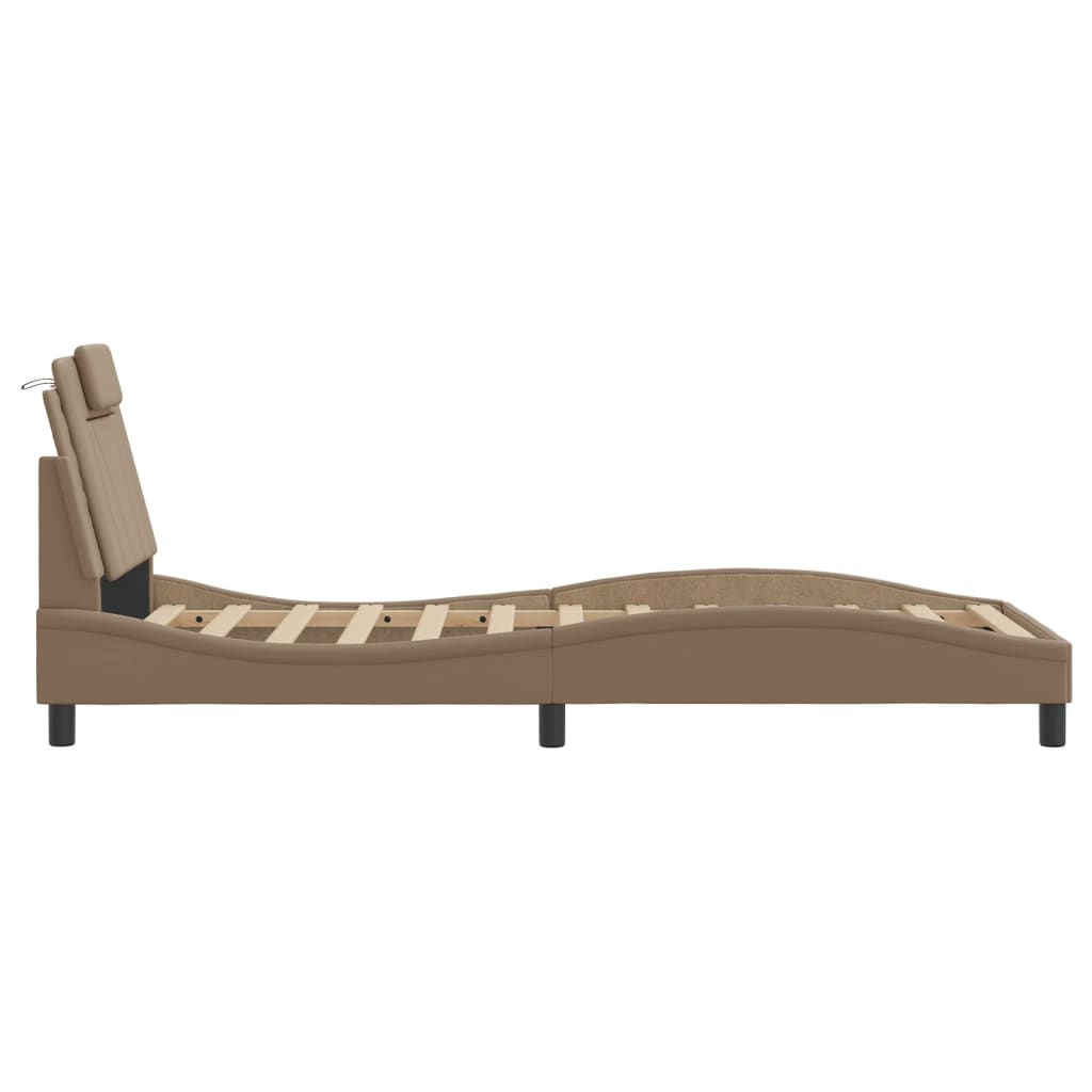 Bedframe met LED-verlichting kunstleer cappuccino 90x200 cm is nu te koop bij PeponiXL, paradijselijk wonen!