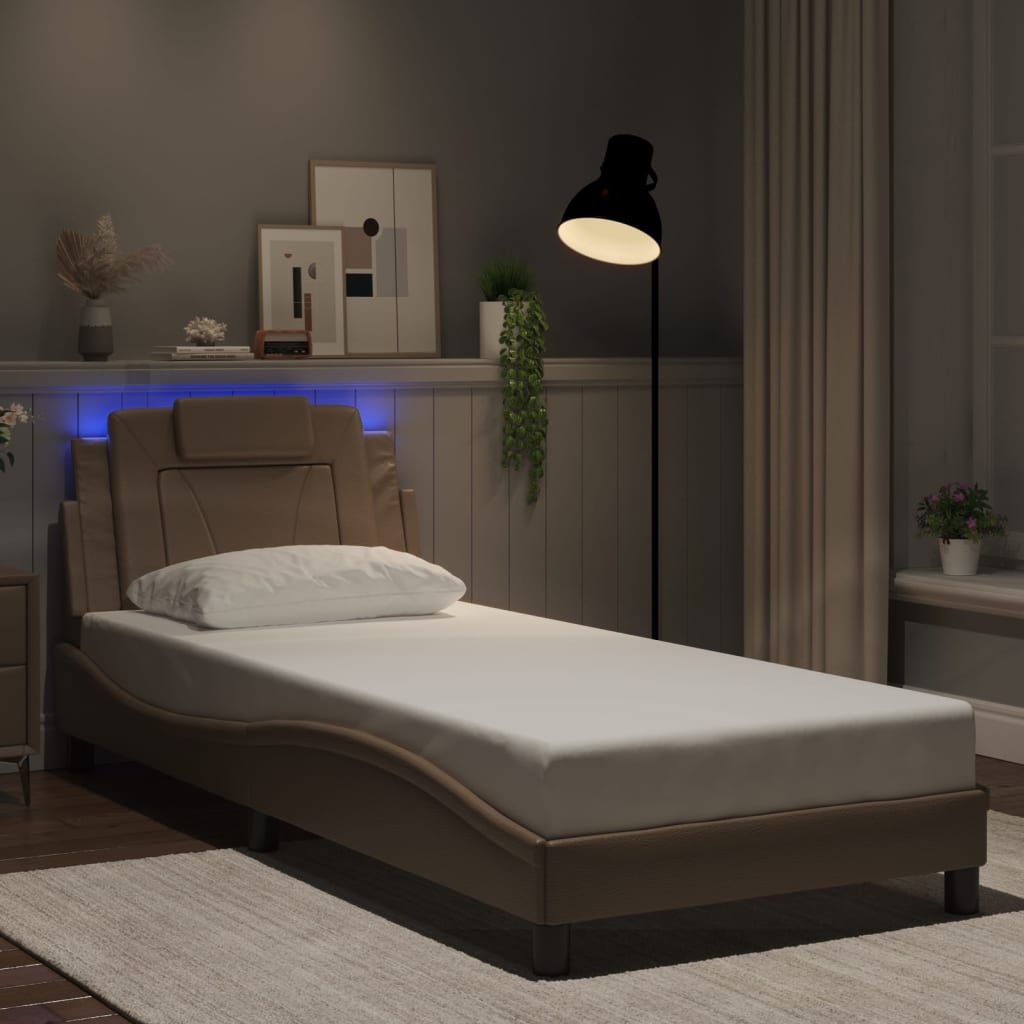 Bedframe met LED-verlichting kunstleer cappuccino 90x200 cm is nu te koop bij PeponiXL, paradijselijk wonen!