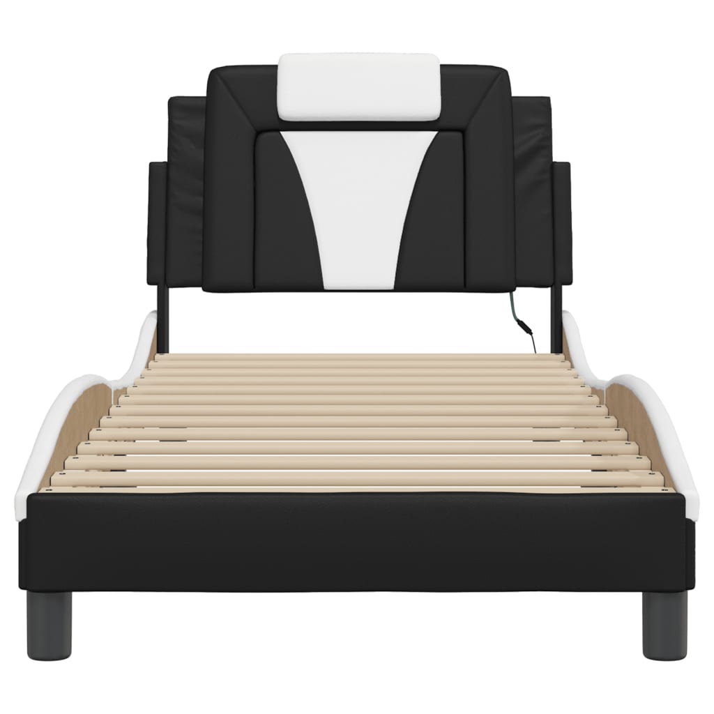 Bedframe "Viana" met LED zonder matras zwart en wit 90x200 cm is nu te koop bij PeponiXL, paradijselijk wonen!