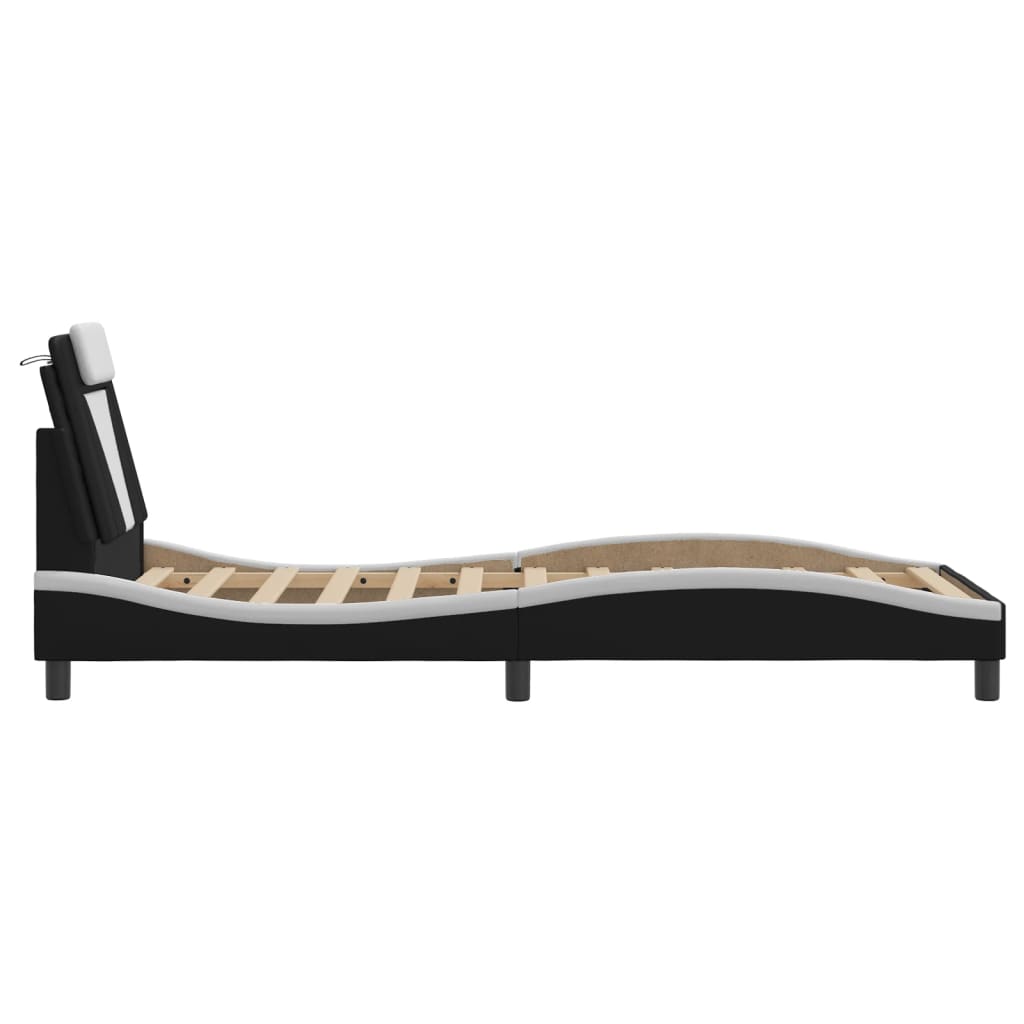 Bedframe met LED-verlichting kunstleer zwart en wit 90x200 cm is nu te koop bij PeponiXL, paradijselijk wonen!