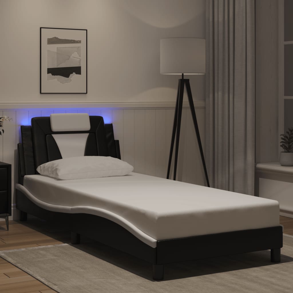 Bedframe "Viana" met LED zonder matras zwart en wit 90x200 cm is nu te koop bij PeponiXL, paradijselijk wonen!