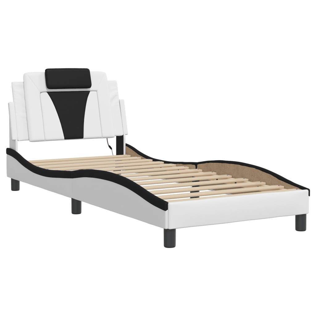 Bedframe met LED-verlichting kunstleer wit en zwart 90x200 cm is nu te koop bij PeponiXL, paradijselijk wonen!