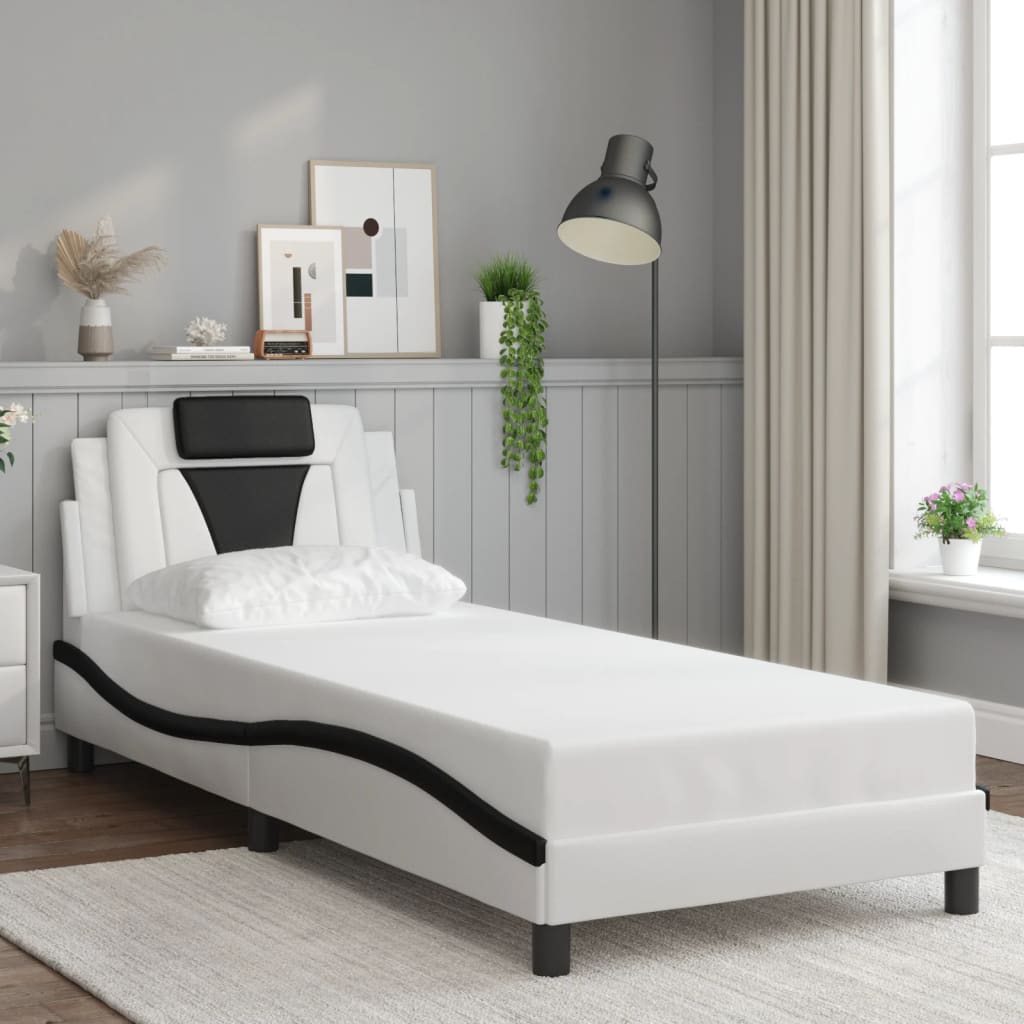 Bedframe met LED-verlichting kunstleer wit en zwart 90x200 cm is nu te koop bij PeponiXL, paradijselijk wonen!
