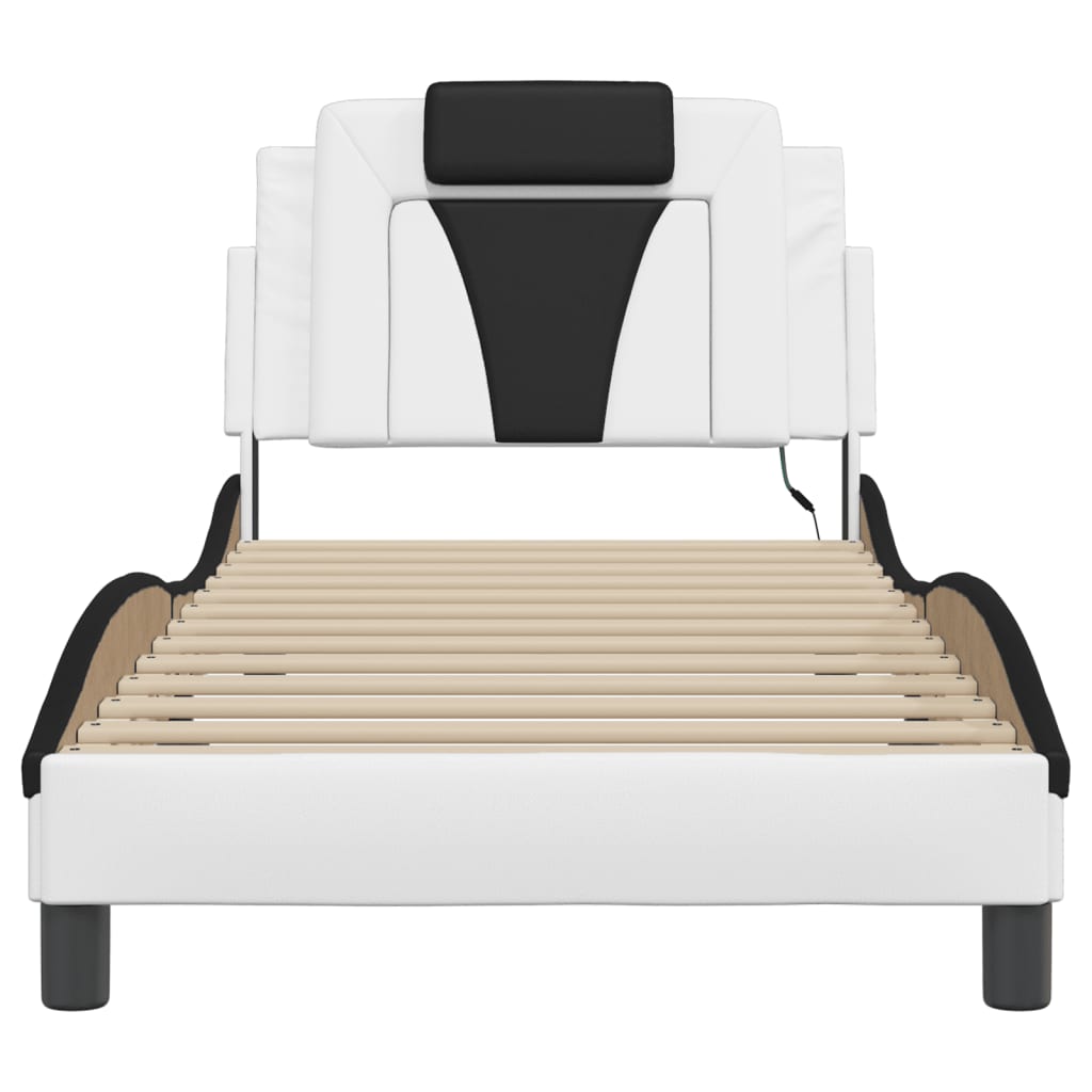 Bedframe met LED-verlichting kunstleer wit en zwart 90x200 cm is nu te koop bij PeponiXL, paradijselijk wonen!