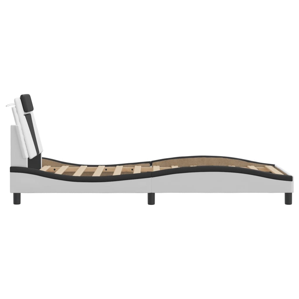 Bedframe met LED-verlichting kunstleer wit en zwart 90x200 cm is nu te koop bij PeponiXL, paradijselijk wonen!