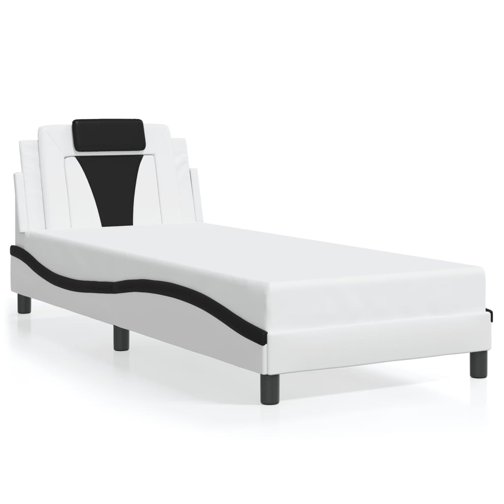 Bedframe met LED-verlichting kunstleer wit en zwart 90x200 cm is nu te koop bij PeponiXL, paradijselijk wonen!