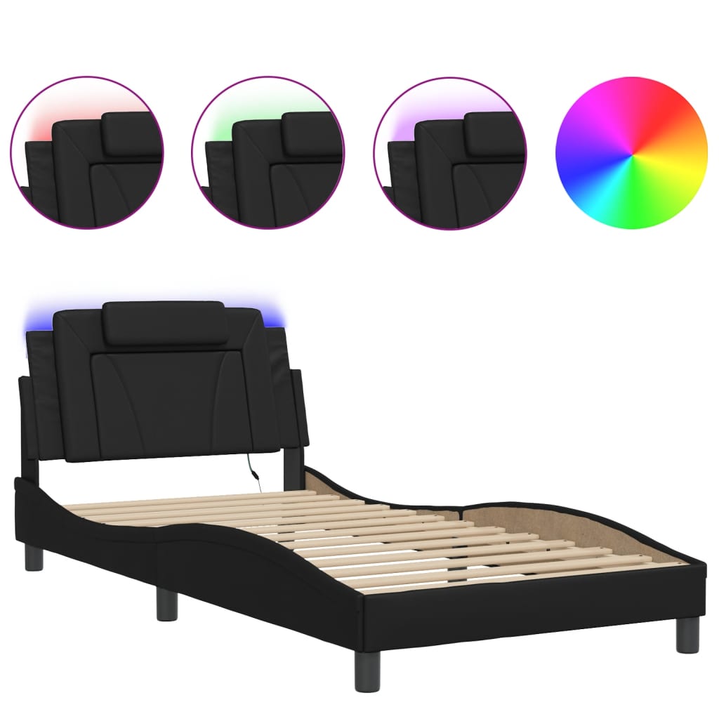 Bedframe met LED-verlichting kunstleer zwart 100x200 cm is nu te koop bij PeponiXL, paradijselijk wonen!