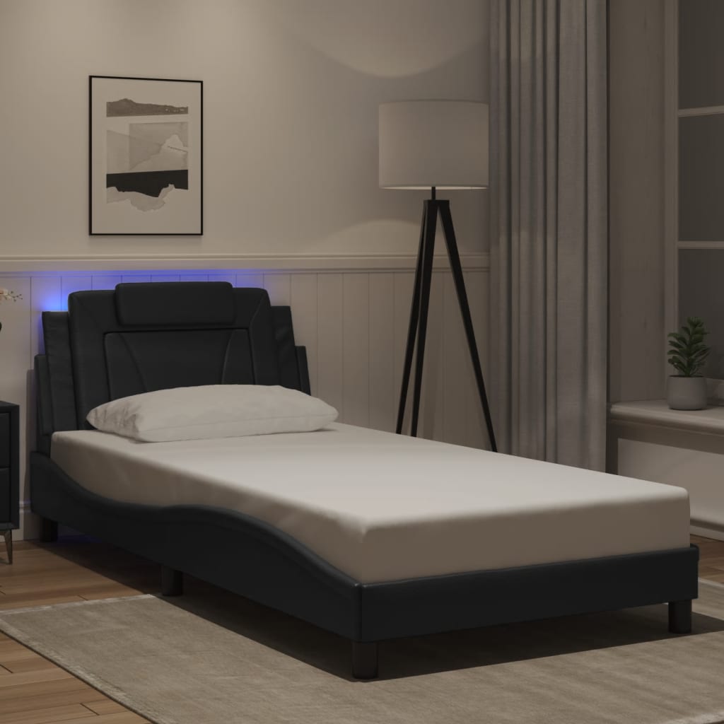 Bedframe met LED-verlichting kunstleer zwart 100x200 cm is nu te koop bij PeponiXL, paradijselijk wonen!
