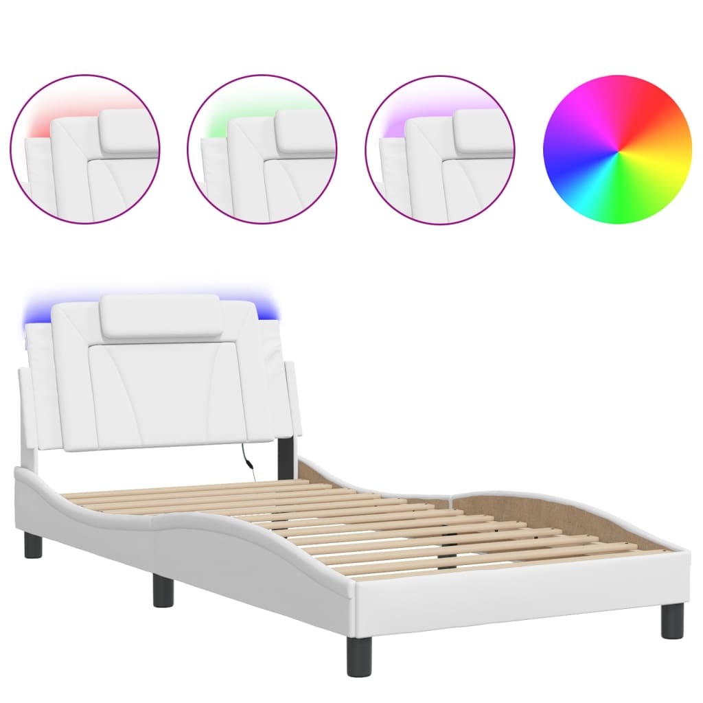 Bedframe met LED-verlichting kunstleer wit 100x200 cm is nu te koop bij PeponiXL, paradijselijk wonen!