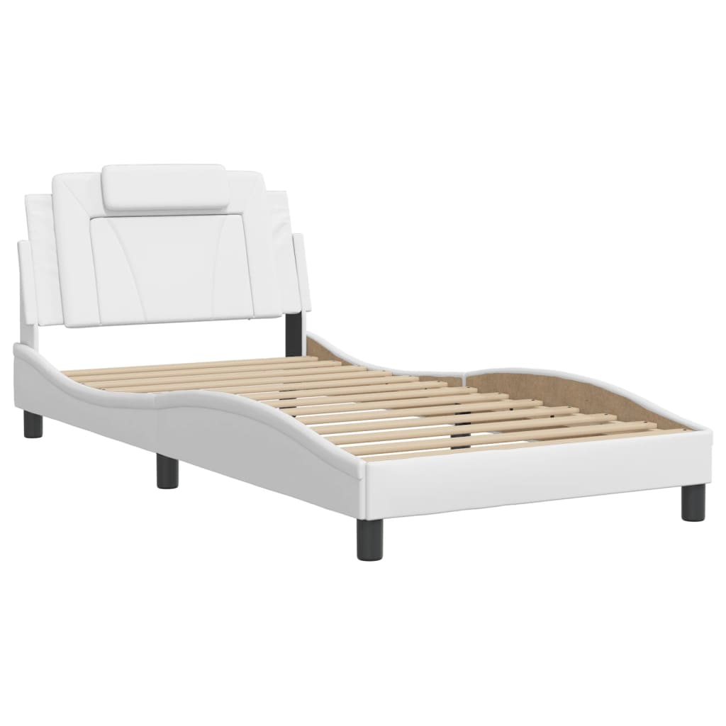 Bedframe met LED-verlichting kunstleer wit 100x200 cm is nu te koop bij PeponiXL, paradijselijk wonen!