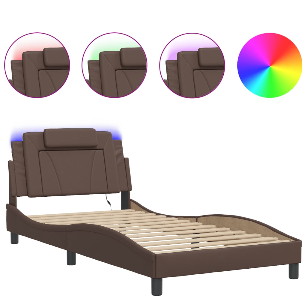 Bedframe met LED-verlichting kunstleer bruin 100x200 cm is nu te koop bij PeponiXL, paradijselijk wonen!