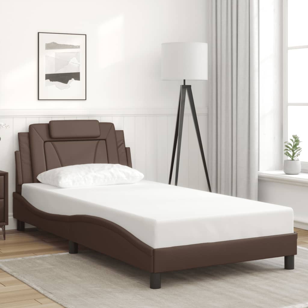 Bedframe met LED-verlichting kunstleer bruin 100x200 cm is nu te koop bij PeponiXL, paradijselijk wonen!