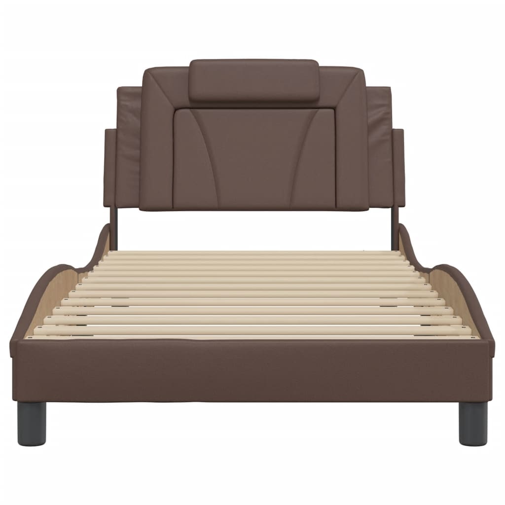 Bedframe met LED-verlichting kunstleer bruin 100x200 cm is nu te koop bij PeponiXL, paradijselijk wonen!
