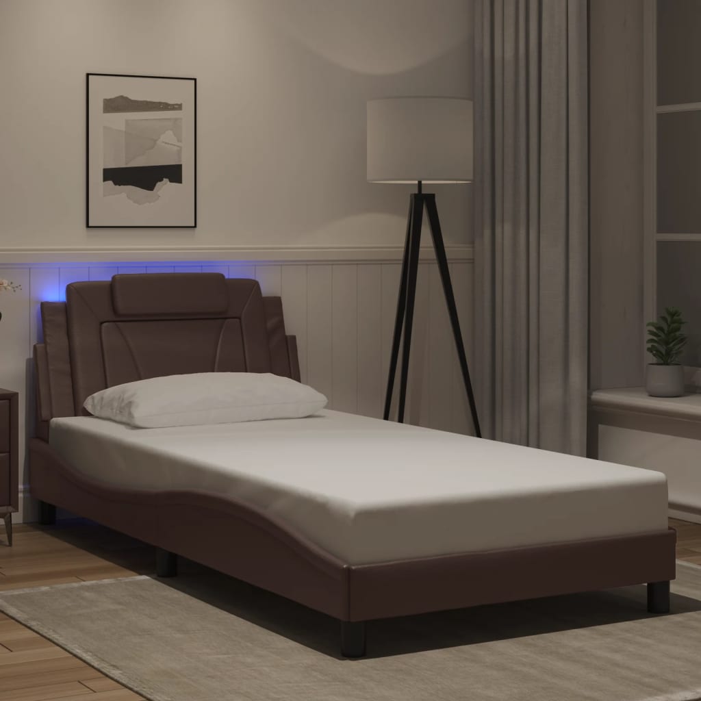 Bedframe met LED-verlichting kunstleer bruin 100x200 cm is nu te koop bij PeponiXL, paradijselijk wonen!