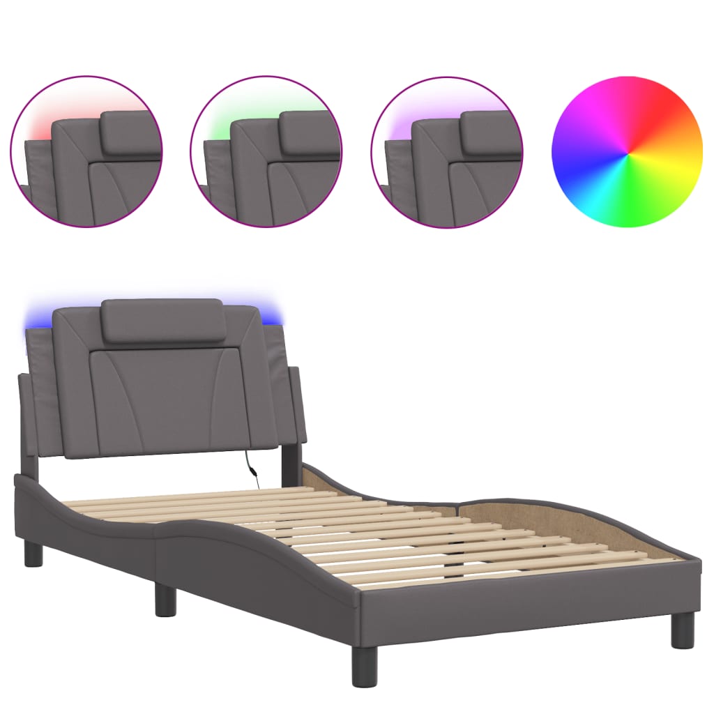 Bedframe met LED-verlichting kunstleer grijs 100x200 cm is nu te koop bij PeponiXL, paradijselijk wonen!