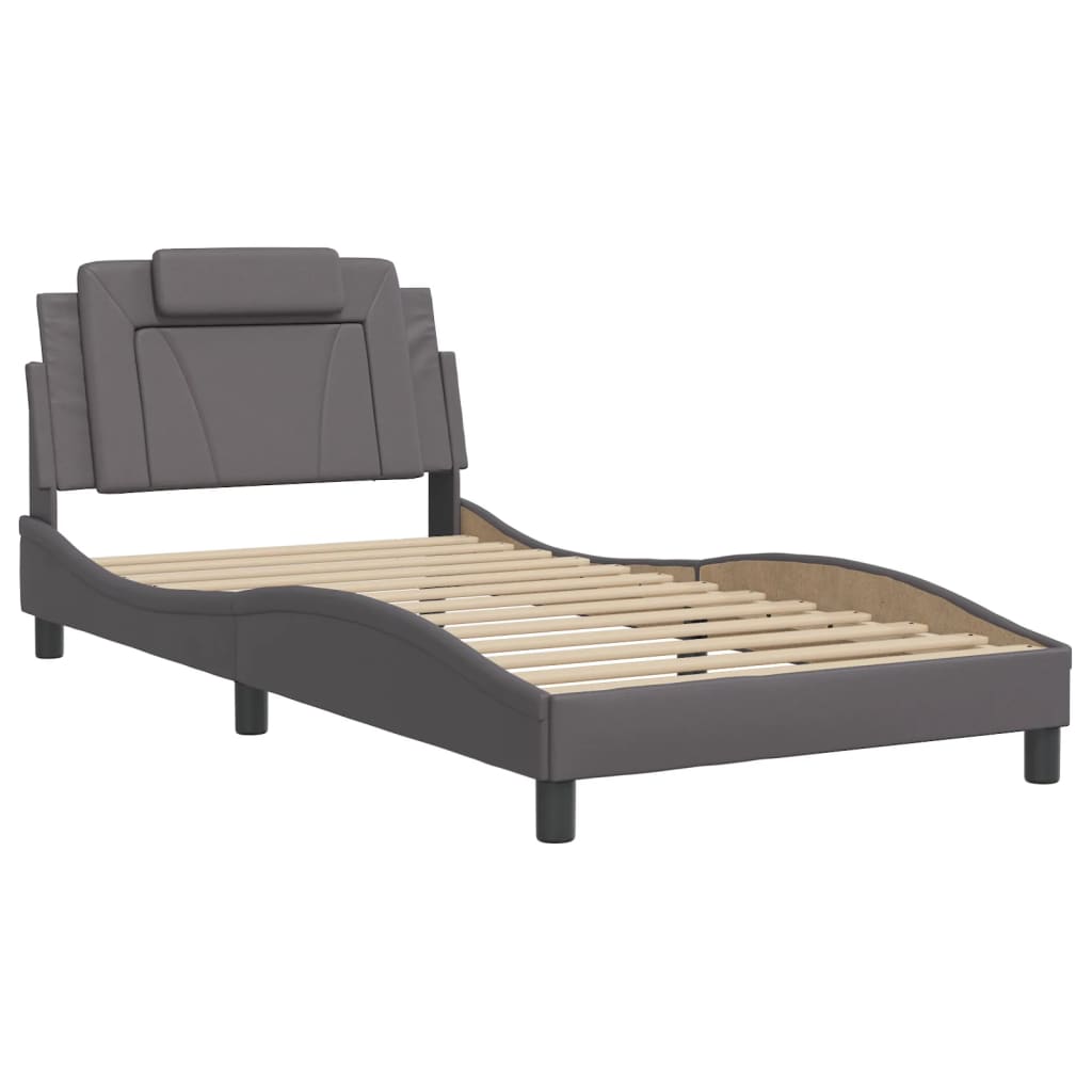 Bedframe met LED-verlichting kunstleer grijs 100x200 cm is nu te koop bij PeponiXL, paradijselijk wonen!