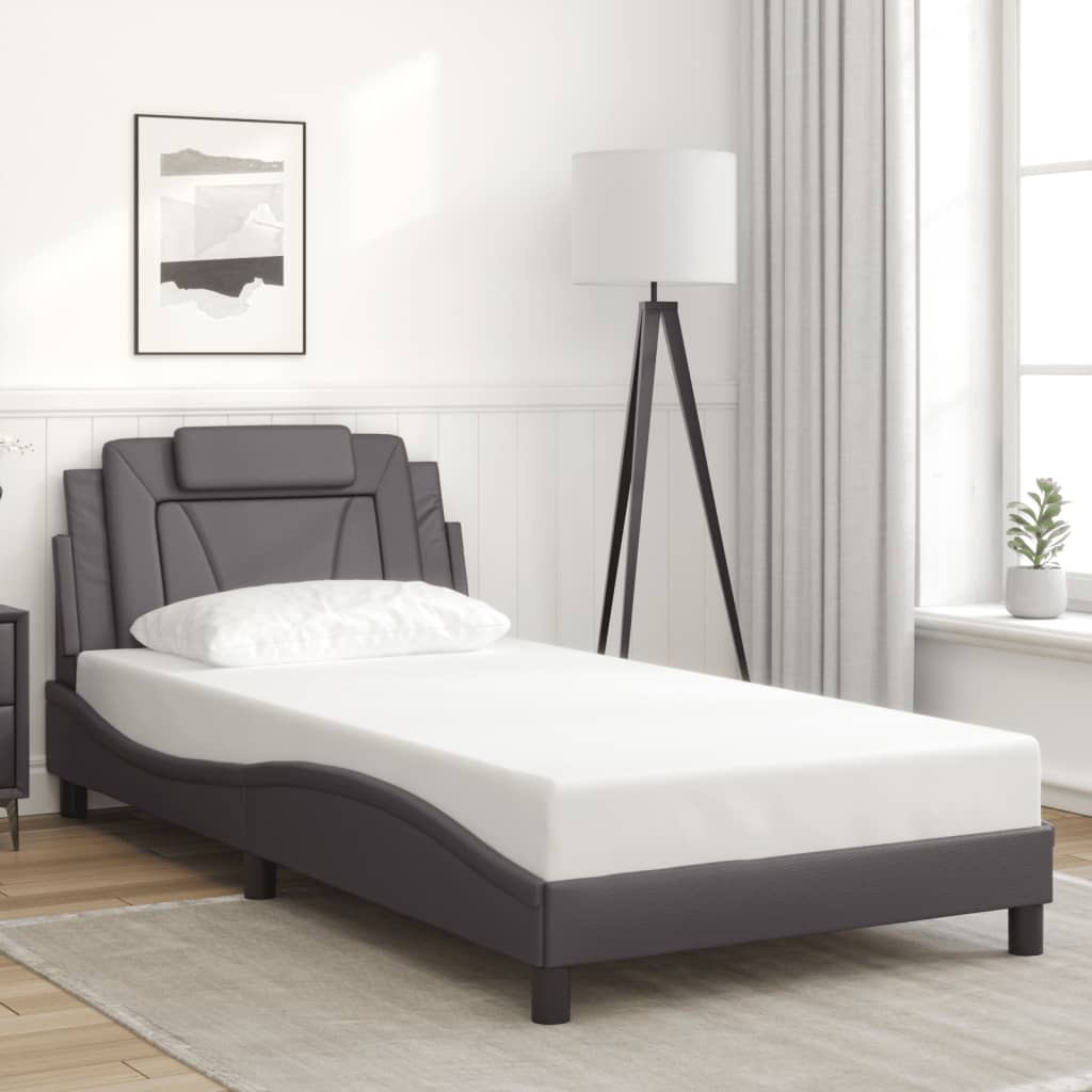 Bedframe met LED-verlichting kunstleer grijs 100x200 cm is nu te koop bij PeponiXL, paradijselijk wonen!