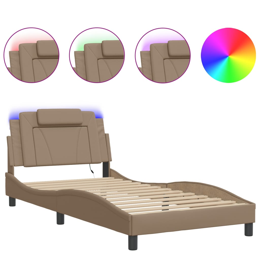Bedframe "Viana" met LED zonder matras cappuccino 100x200 cm is nu te koop bij PeponiXL, paradijselijk wonen!