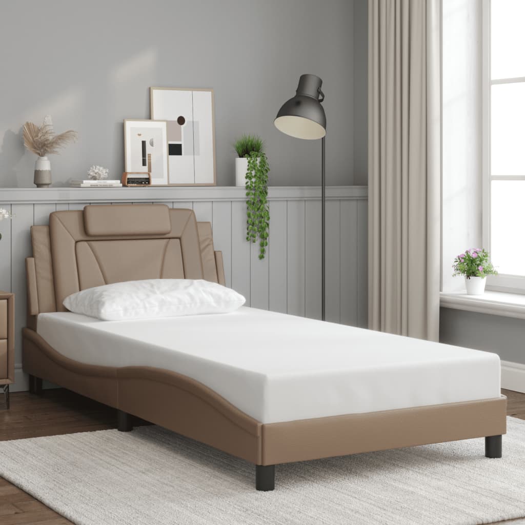 Bedframe met LED-verlichting kunstleer cappuccino 100x200 cm is nu te koop bij PeponiXL, paradijselijk wonen!