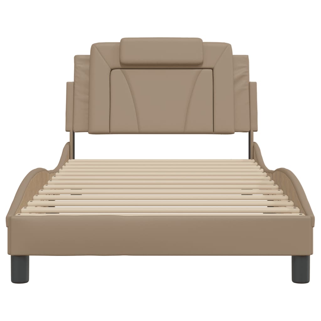 Bedframe met LED-verlichting kunstleer cappuccino 100x200 cm is nu te koop bij PeponiXL, paradijselijk wonen!