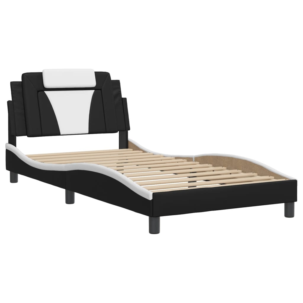 Bedframe met LED-verlichting kunstleer zwart en wit 100x200 cm is nu te koop bij PeponiXL, paradijselijk wonen!
