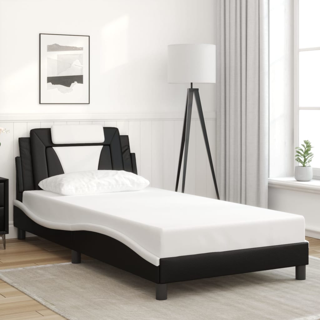 Bedframe met LED-verlichting kunstleer zwart en wit 100x200 cm is nu te koop bij PeponiXL, paradijselijk wonen!