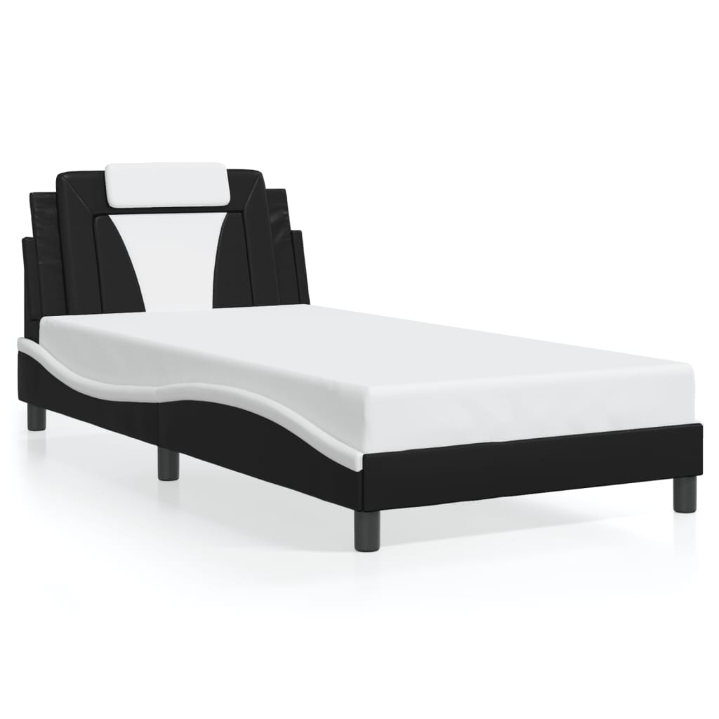 Bedframe met LED-verlichting kunstleer zwart en wit 100x200 cm is nu te koop bij PeponiXL, paradijselijk wonen!