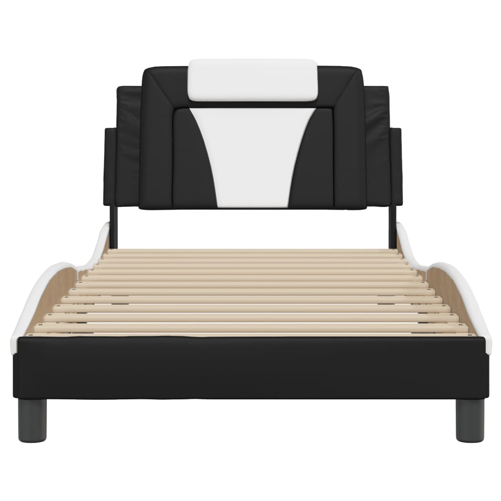 Bedframe met LED-verlichting kunstleer zwart en wit 100x200 cm is nu te koop bij PeponiXL, paradijselijk wonen!