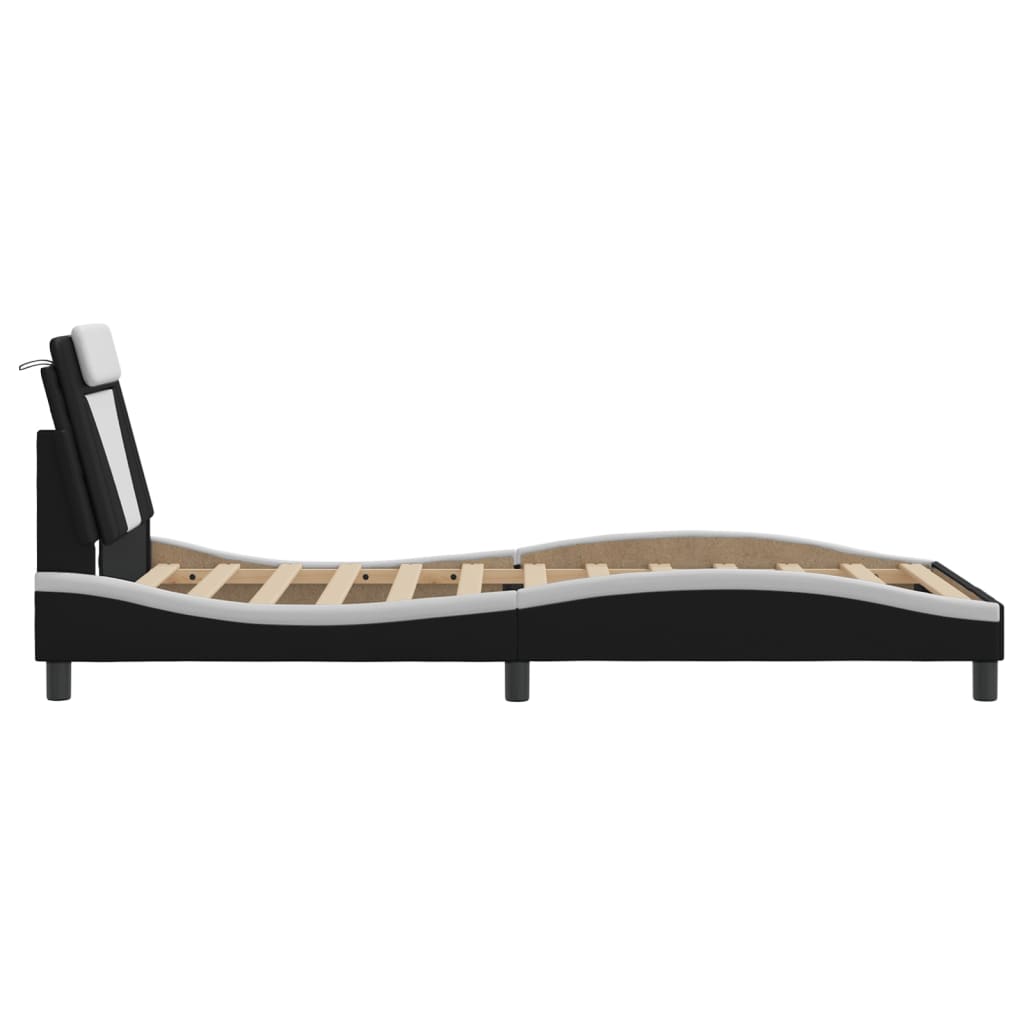 Bedframe met LED-verlichting kunstleer zwart en wit 100x200 cm is nu te koop bij PeponiXL, paradijselijk wonen!