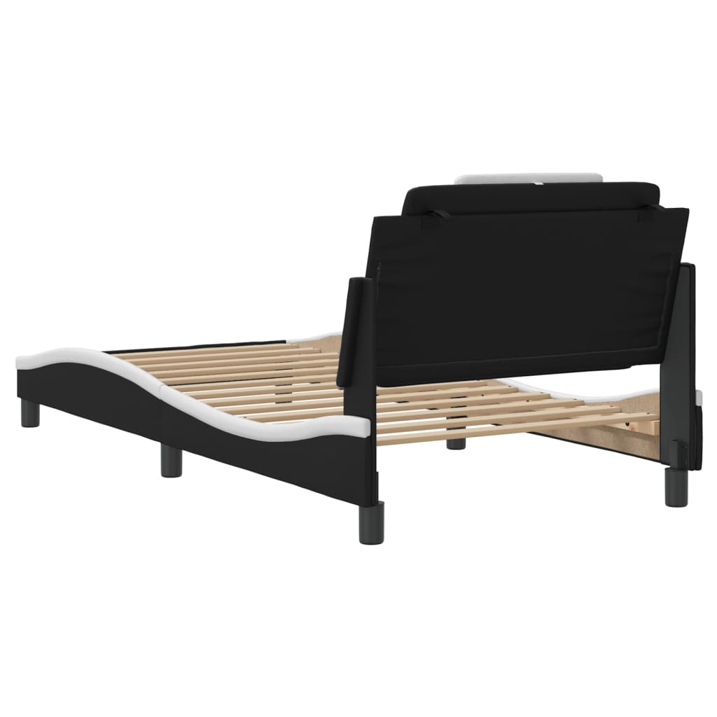 Bedframe met LED-verlichting kunstleer zwart en wit 100x200 cm is nu te koop bij PeponiXL, paradijselijk wonen!