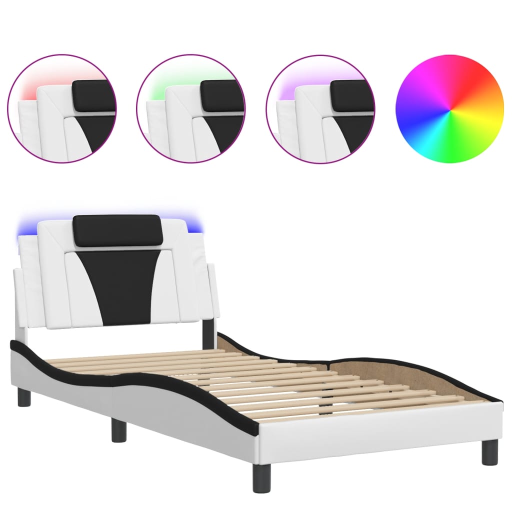 Bedframe "Viana" met LED zonder matras wit en zwart 100x200 cm is nu te koop bij PeponiXL, paradijselijk wonen!