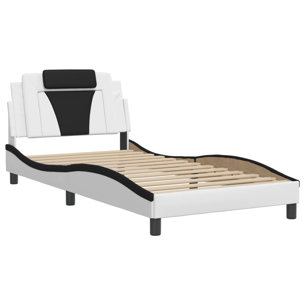 Bedframe met LED-verlichting kunstleer wit en zwart 100x200 cm is nu te koop bij PeponiXL, paradijselijk wonen!