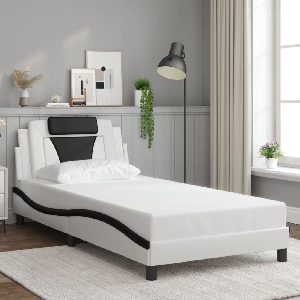 Bedframe "Viana" met LED zonder matras wit en zwart 100x200 cm is nu te koop bij PeponiXL, paradijselijk wonen!