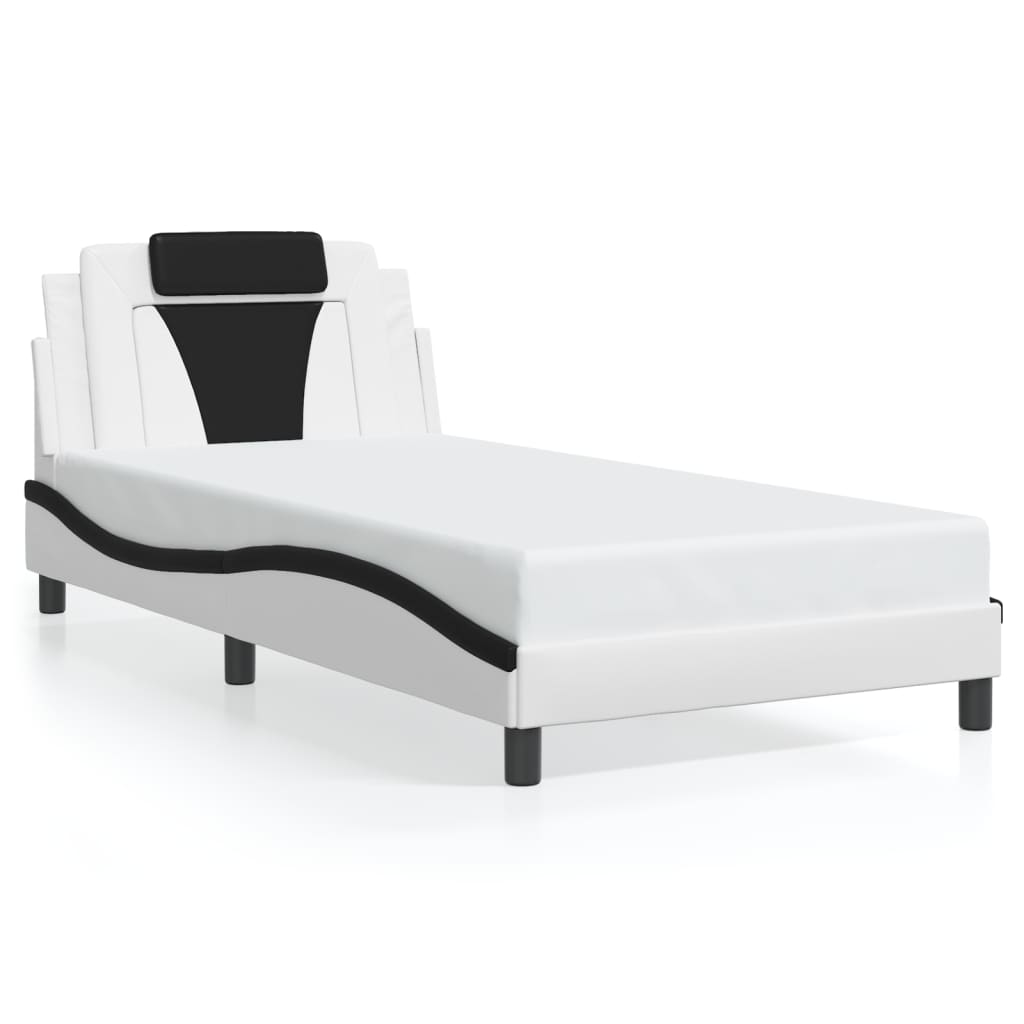 Bedframe met LED-verlichting kunstleer wit en zwart 100x200 cm is nu te koop bij PeponiXL, paradijselijk wonen!