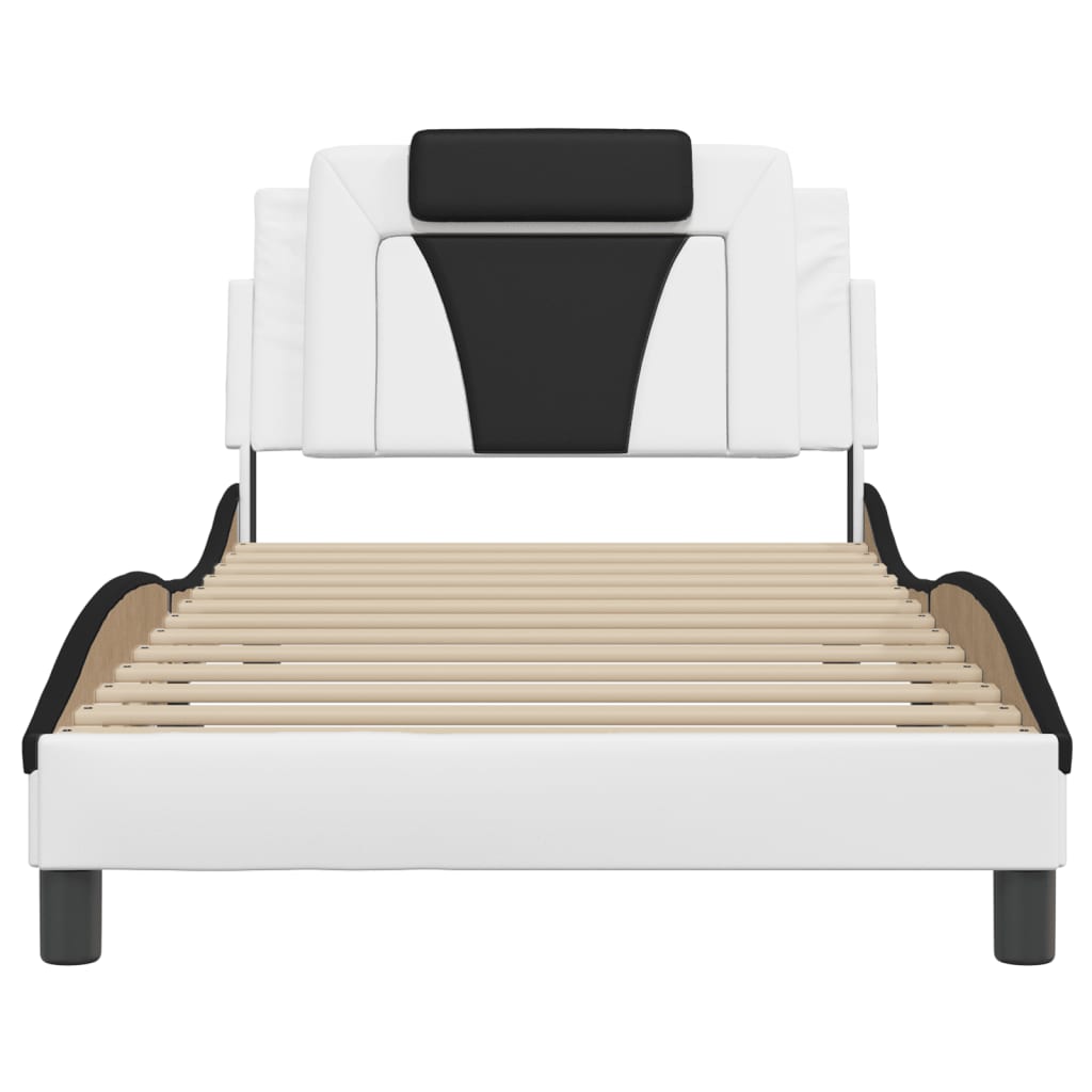 Bedframe met LED-verlichting kunstleer wit en zwart 100x200 cm is nu te koop bij PeponiXL, paradijselijk wonen!